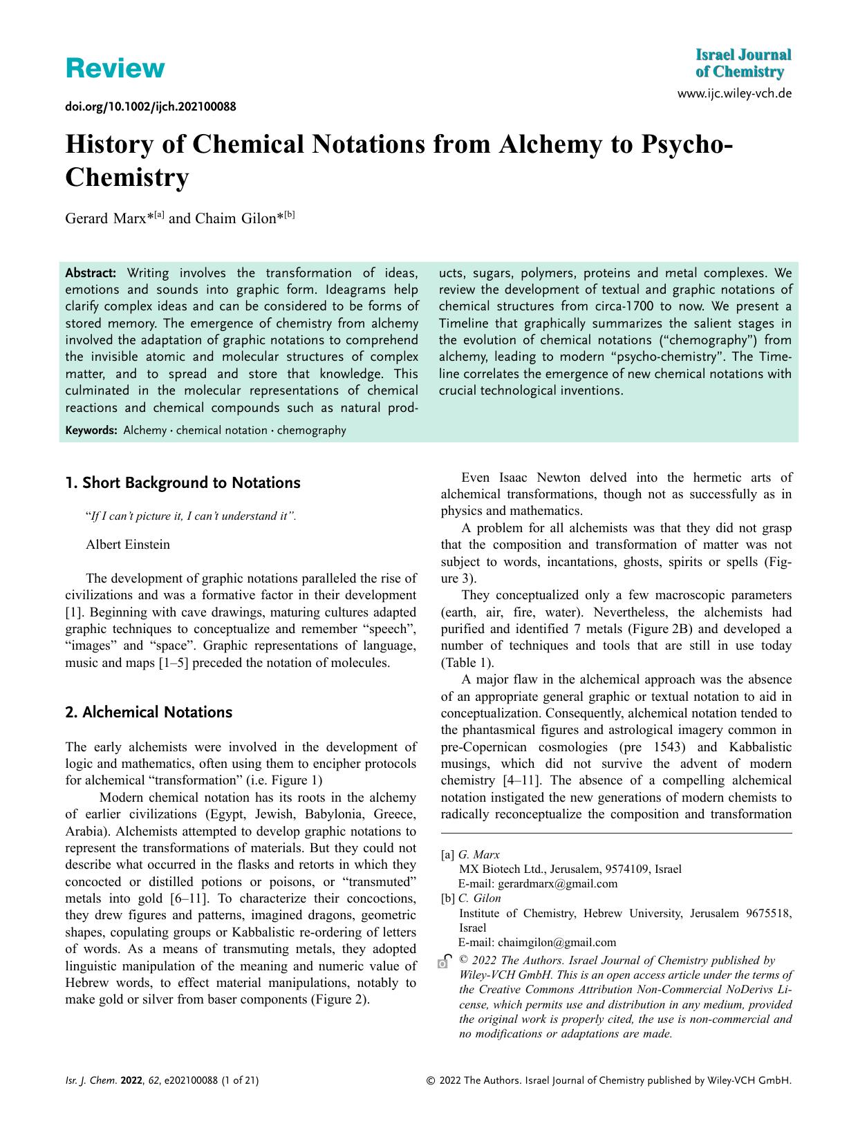 History of Chemical Notations from Alchemy to PsychoâChemistry by Unknown