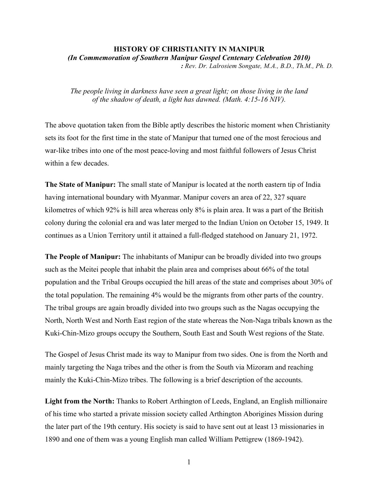 History of Christianity in Manipur by Lalrosiem Songate