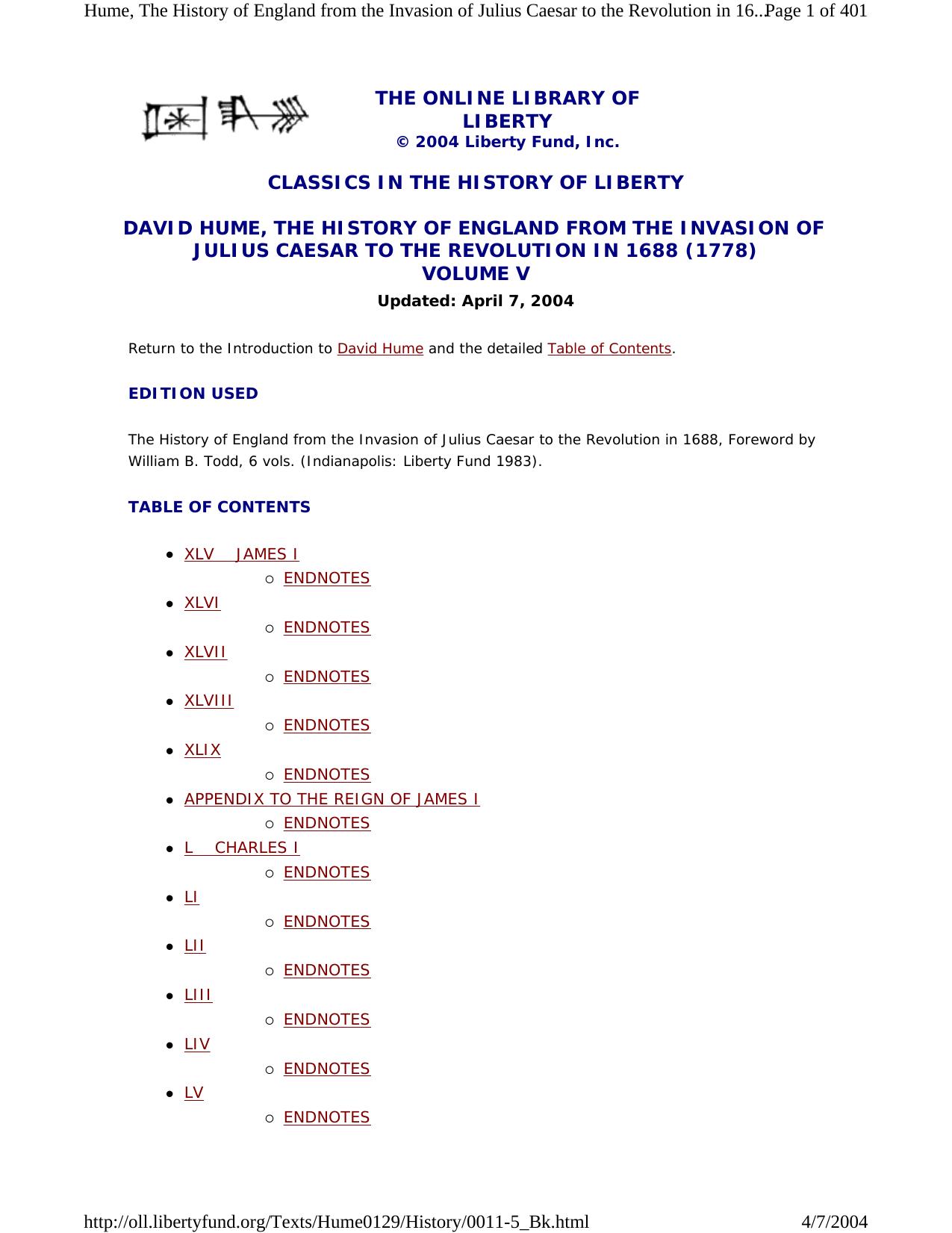 History of England [6-Volume Set] by DAVID HUME