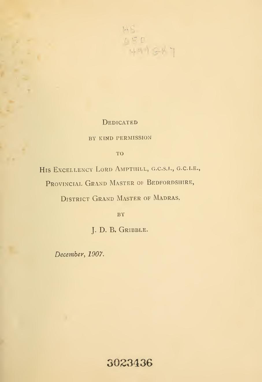 History of Freemasonry in Hyderabad (Deccan) by Gribble J. D. B. (James Dunning Baker) d. 1906
