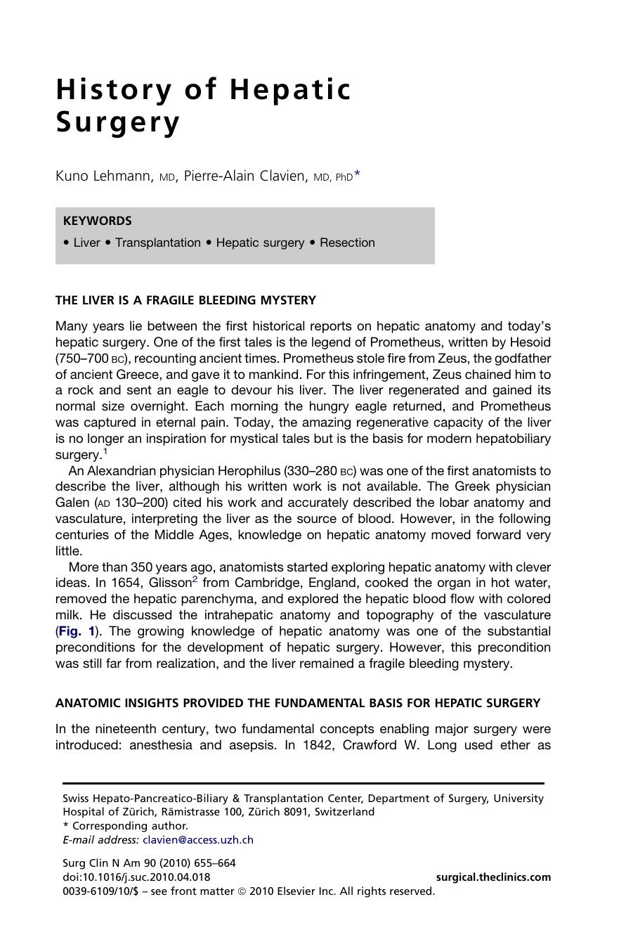 History of Hepatic Surgery by Kuno Lehmann MD & Pierre-Alain Clavien MD PhD