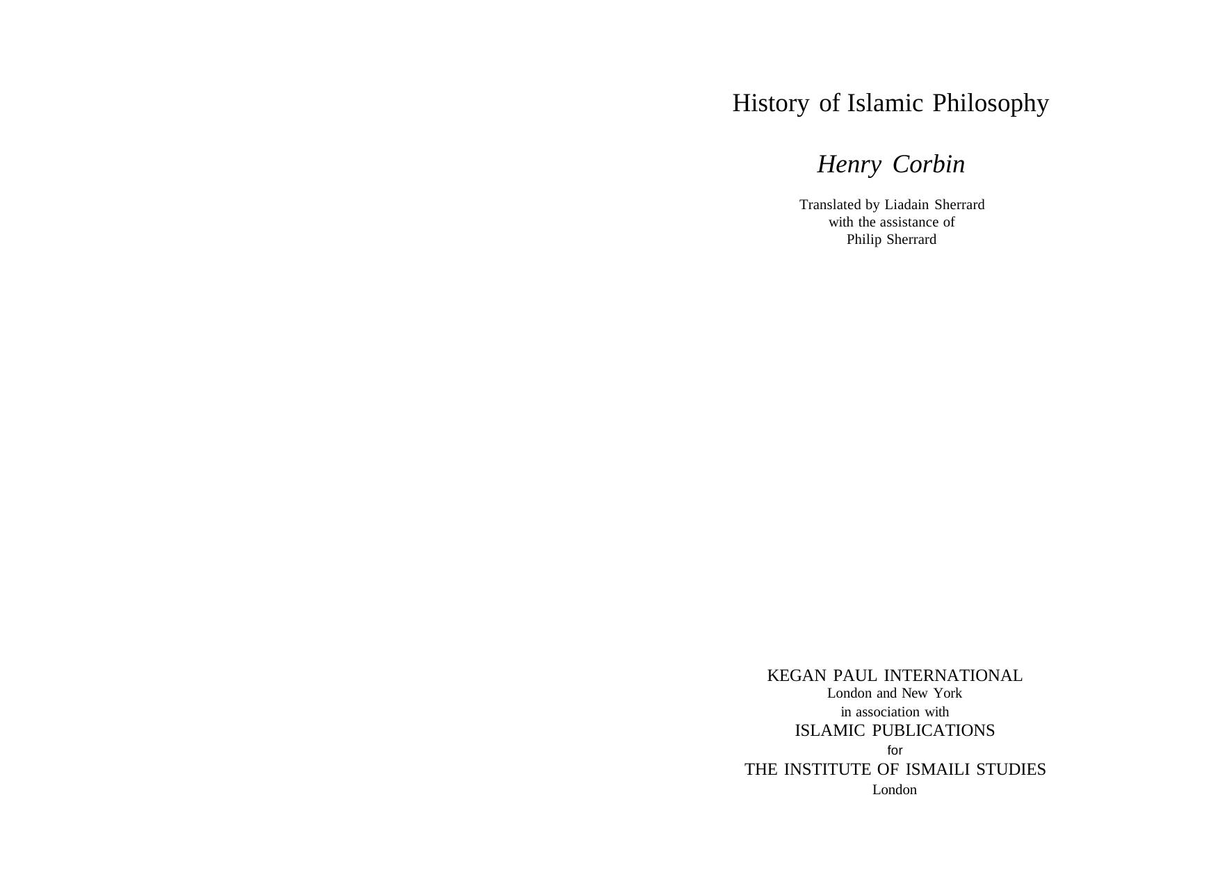 History of Islamic Philosophy by Henry Corbin