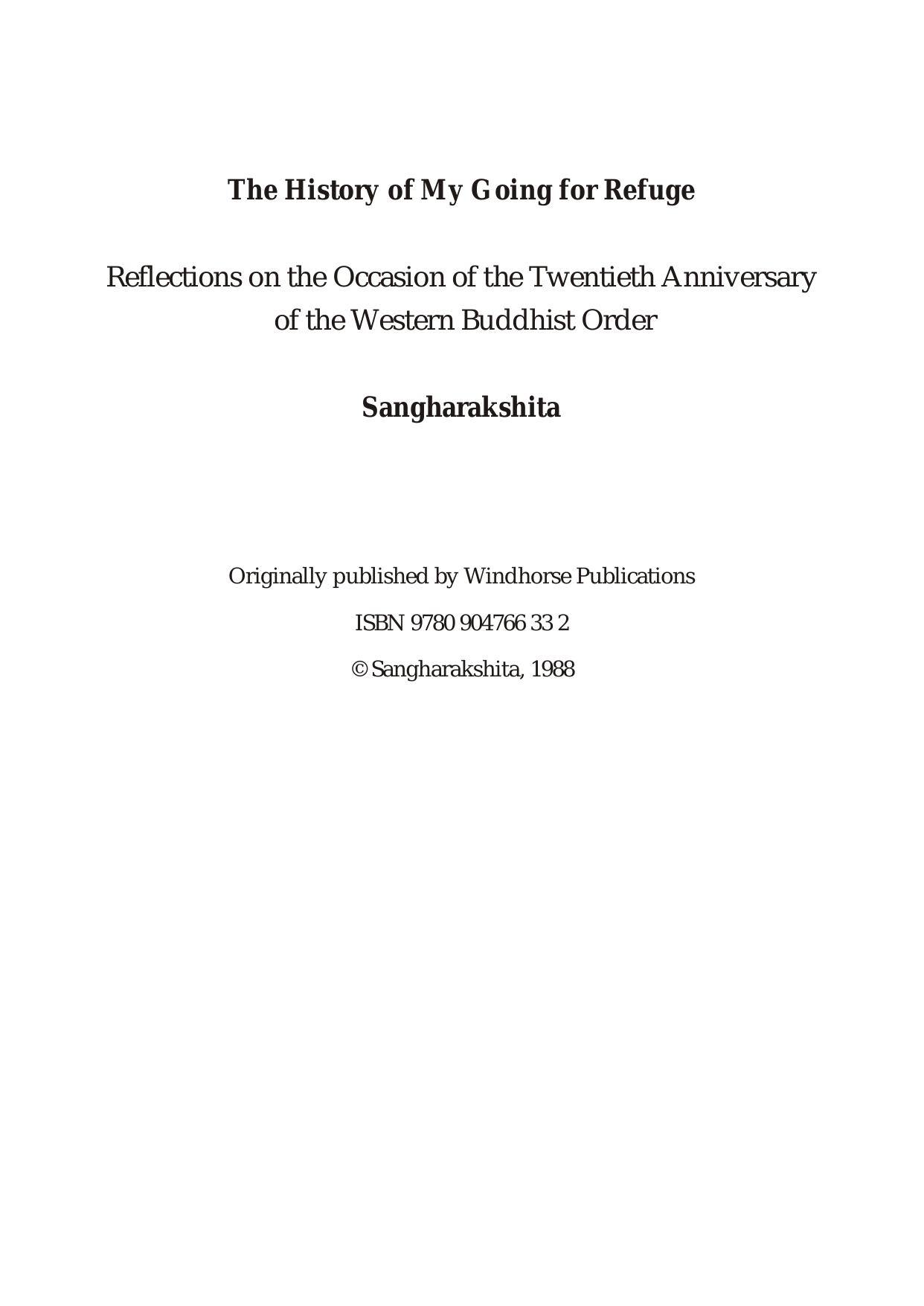 History of My Going for Refuge by Sangharakshita