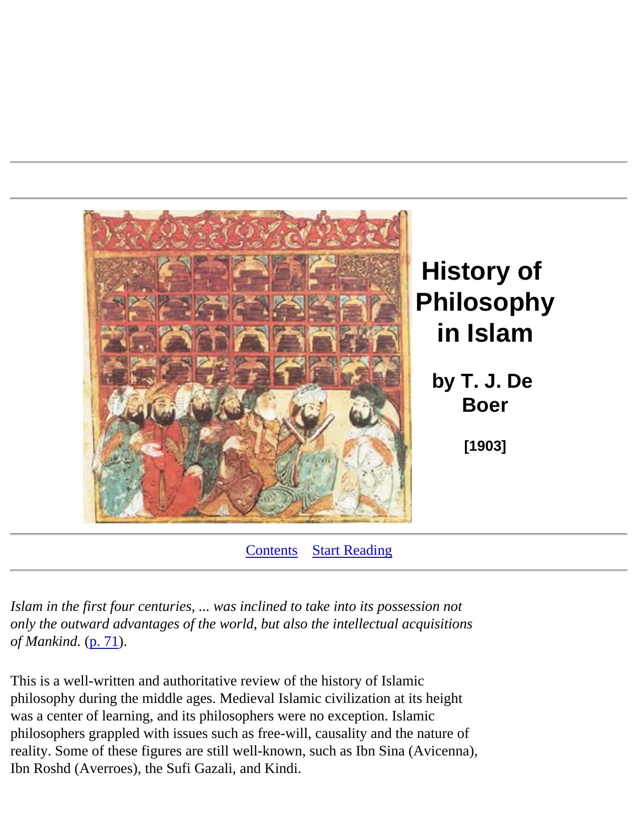 History of Philosophy in Islam by T. J. De Boer