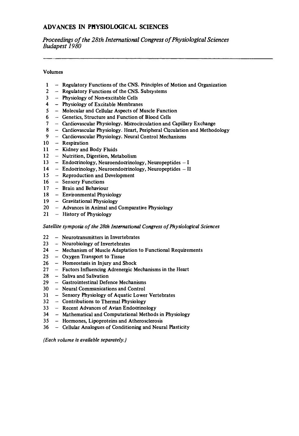 History of Physiology. Proceedings of the 28th International Congress of Physiological Sciences, Budapest, 1980 by E. Schultheisz (Eds.)