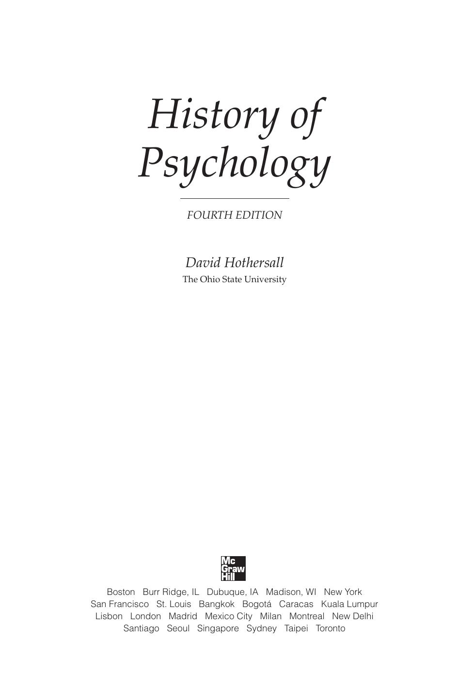 History of Psychology by David Hothersall