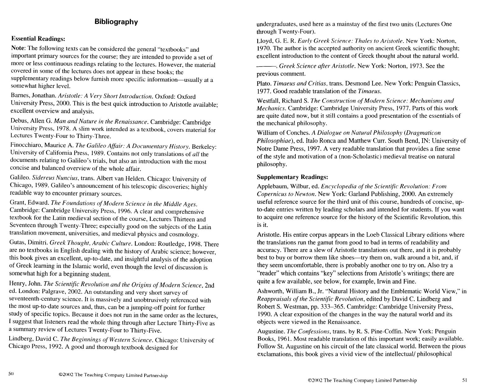 History of Science by Antiquity to 1700 Bibliography