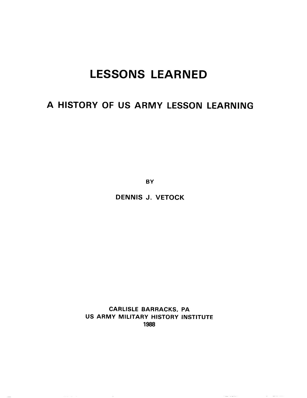 History of US Army Lessons Learned by Unknown