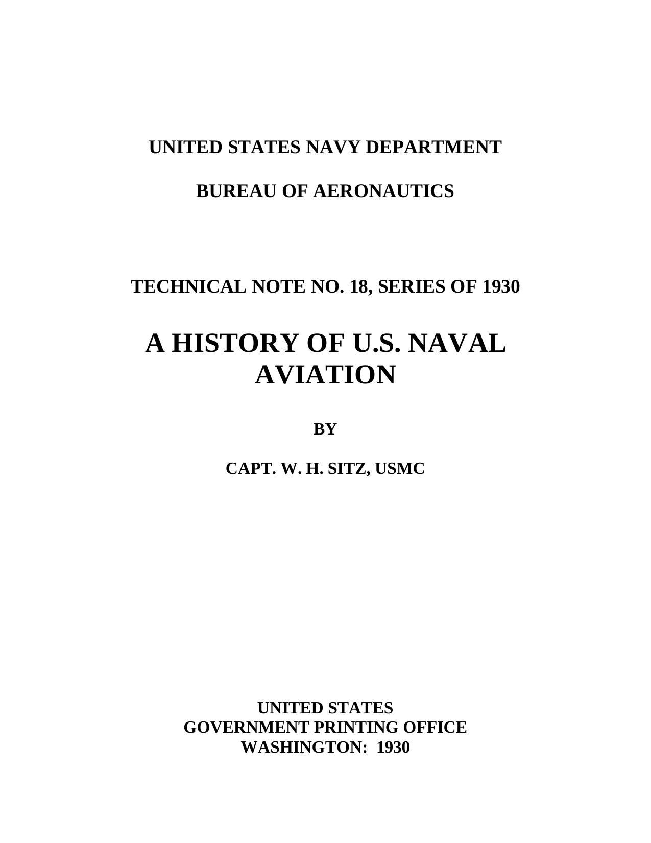 History of US Naval Aviation by C. Sitz