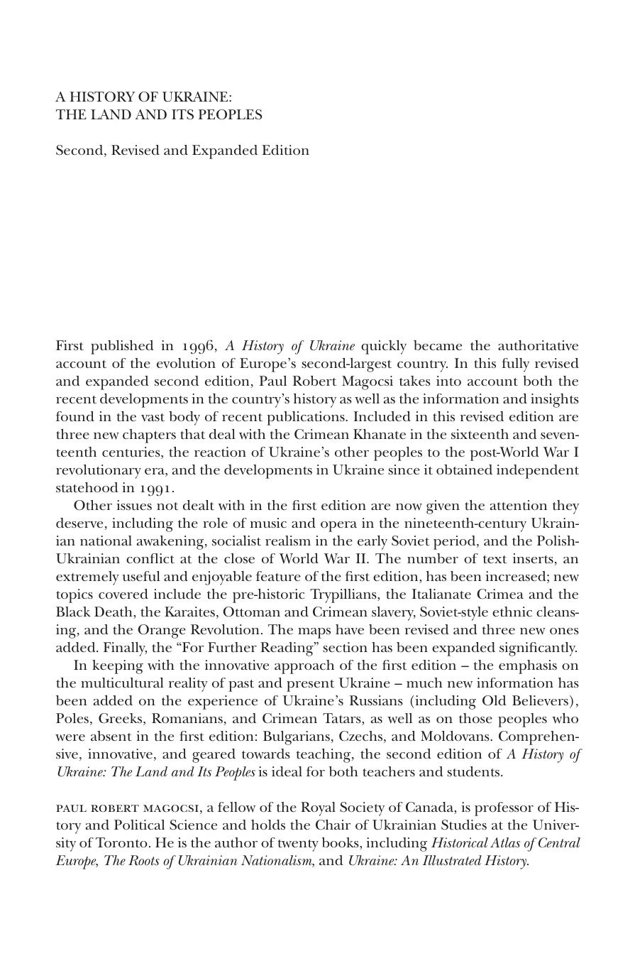 History of Ukraine: The Land and Its Peoples by Paul Robert Magocsi