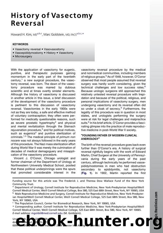 History of Vasectomy Reversal by Howard H. Kim MD; Marc Goldstein MD FACS