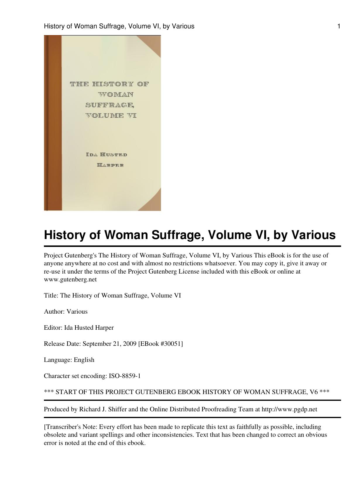 History of Woman Suffrage, Volume 6 by Matilda Joslyn Gage & Elizabeth Cady Stanton & Ida Husted Harper