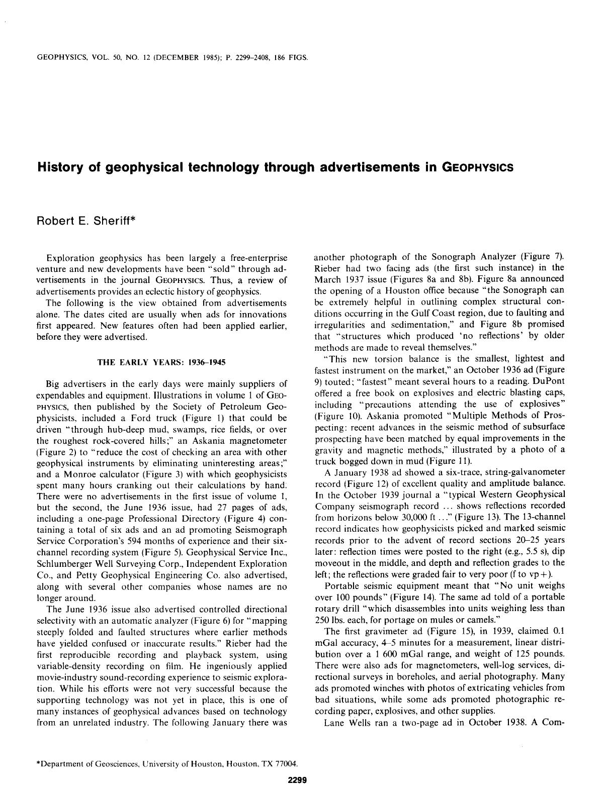 History of geophysical technology through advertisements in GEOPHYSICS by Sheriff R. E