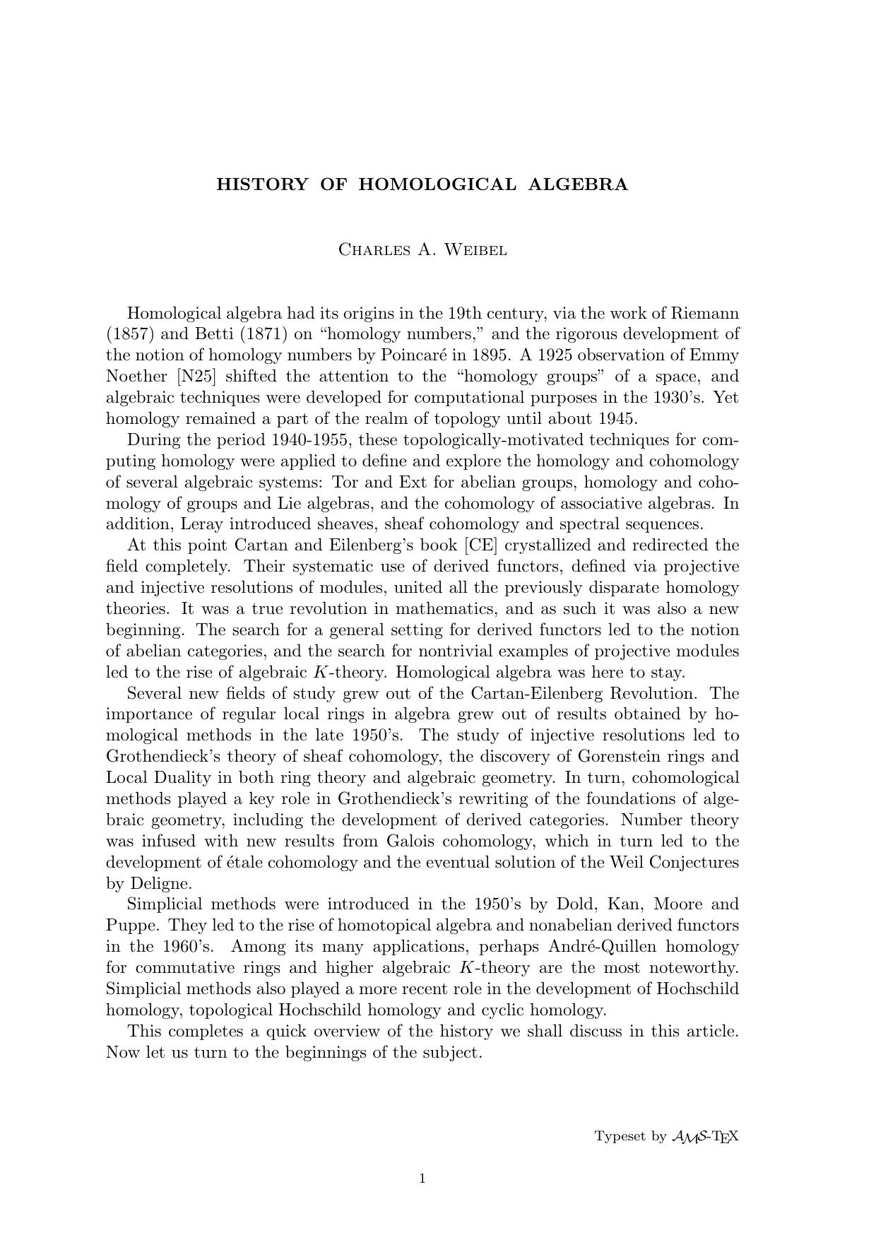 History of homological algebra by Weibel C