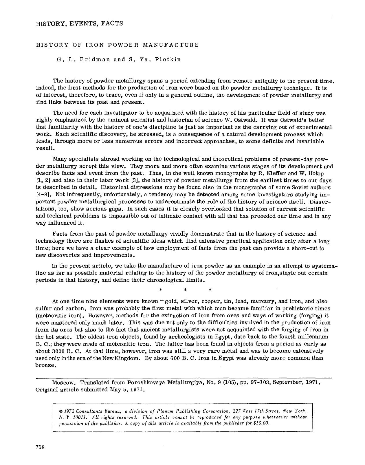 History of iron powder manufacture by Unknown