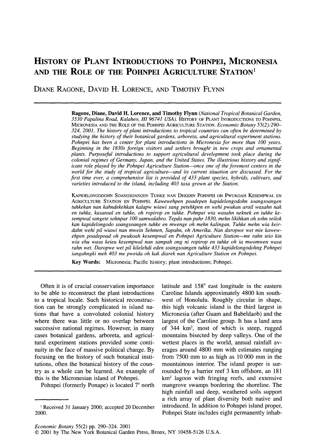 History of plant introductions to Pohnpei, Micronesia and the role of the Pohnpei agriculture station by Unknown