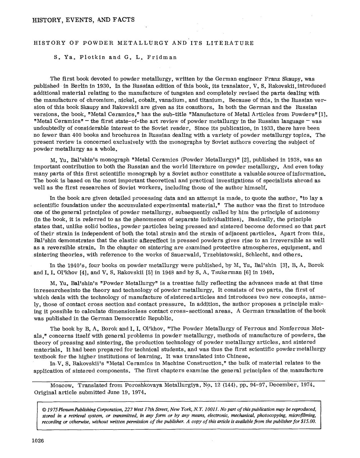 History of powder metallurgy and its literature by Unknown
