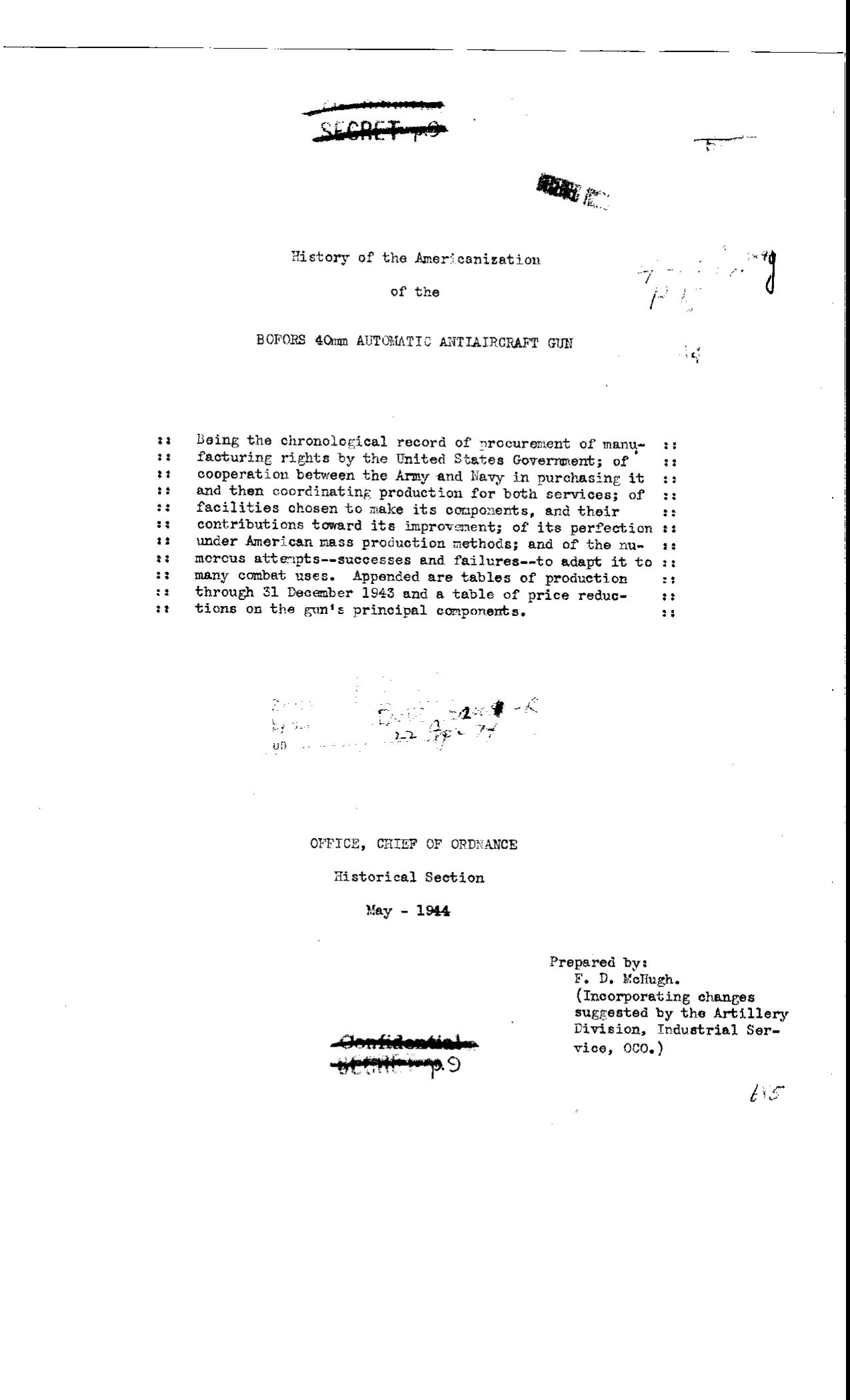 History of the Americanization of the Bofors 40mm automatic antiaircraft gun by McHugh F.D