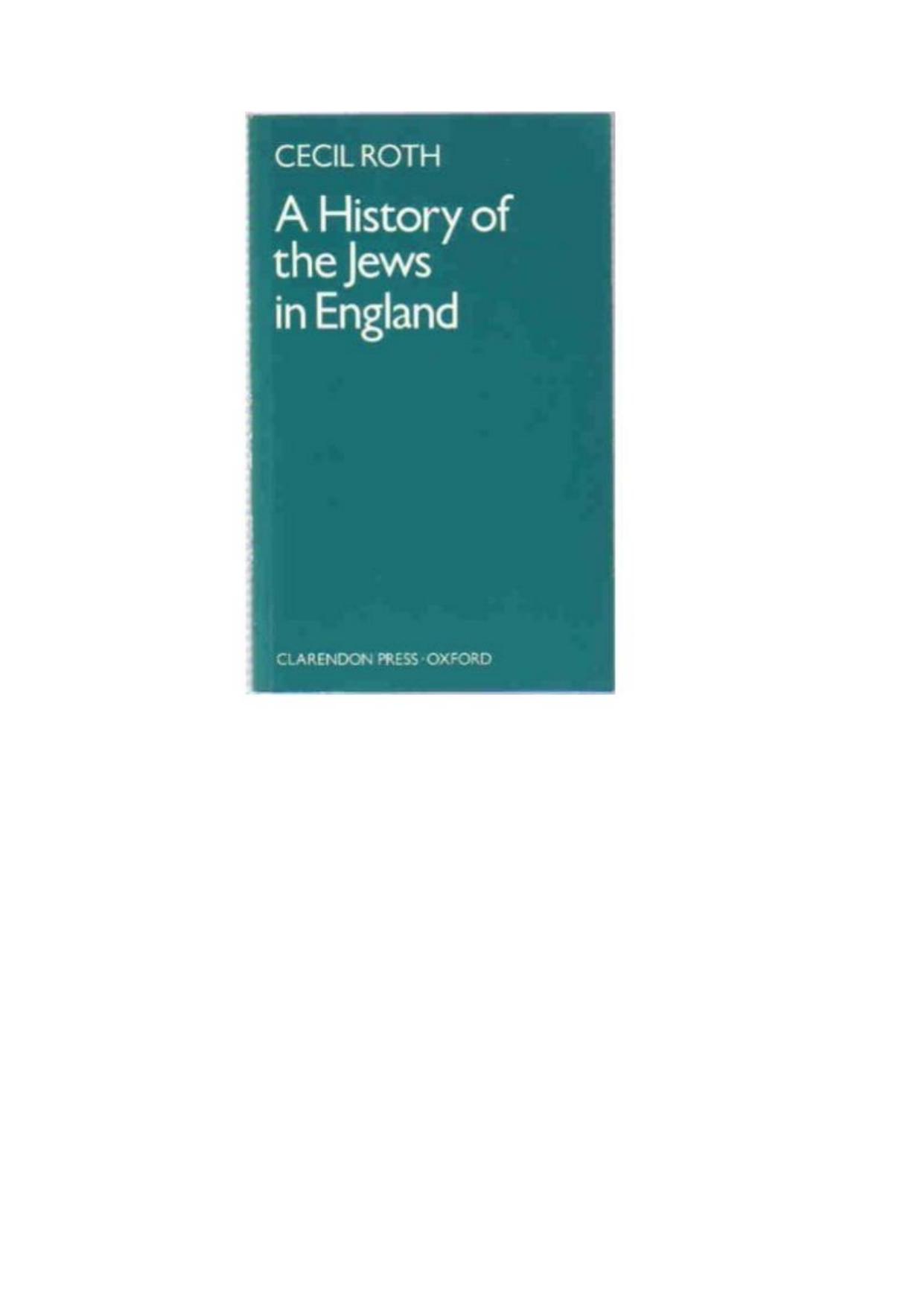 History of the Jews in England by Cecil Roth