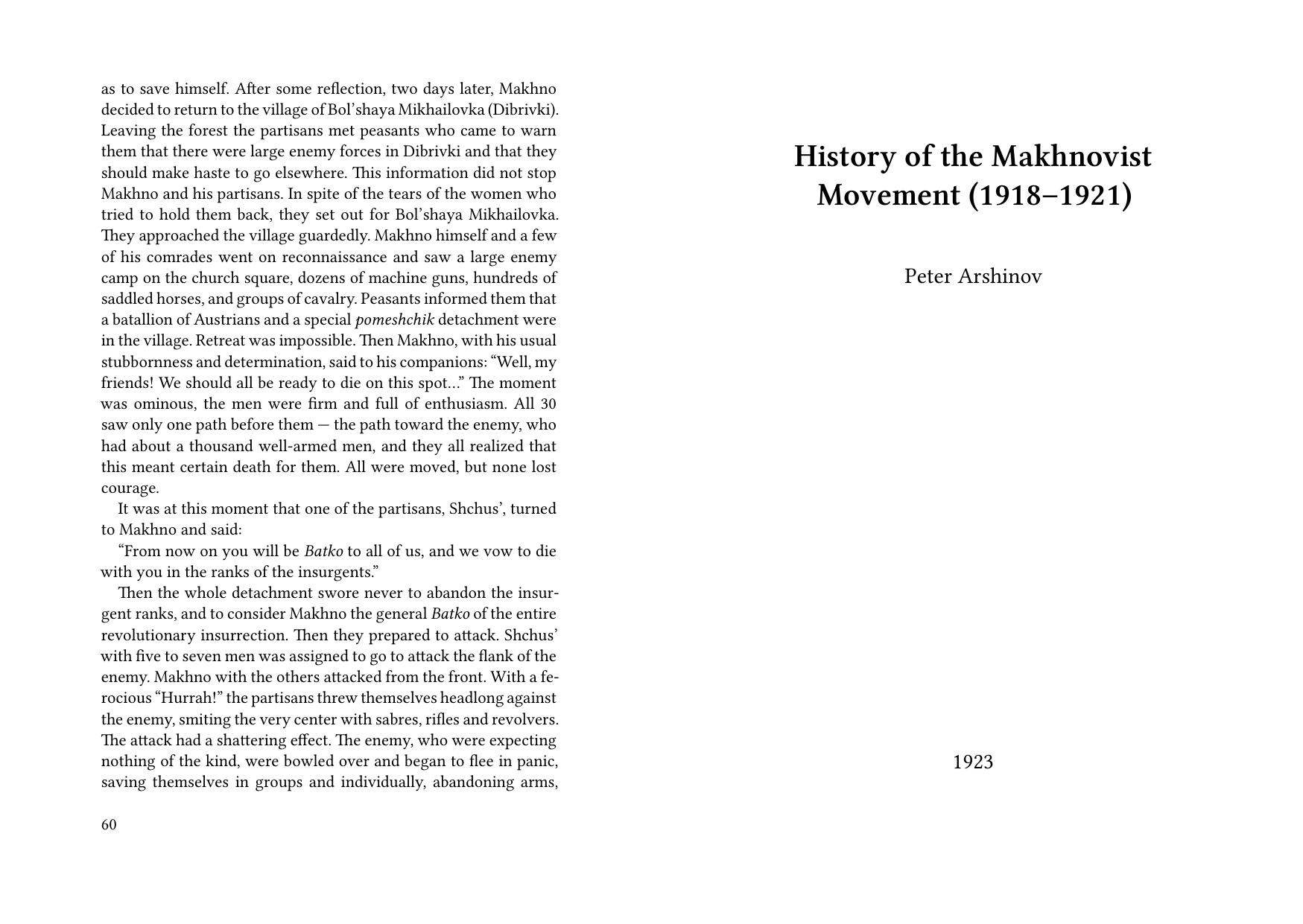 History of the Makhnovist Movement (1918â1921) by Pjotr Arshinov