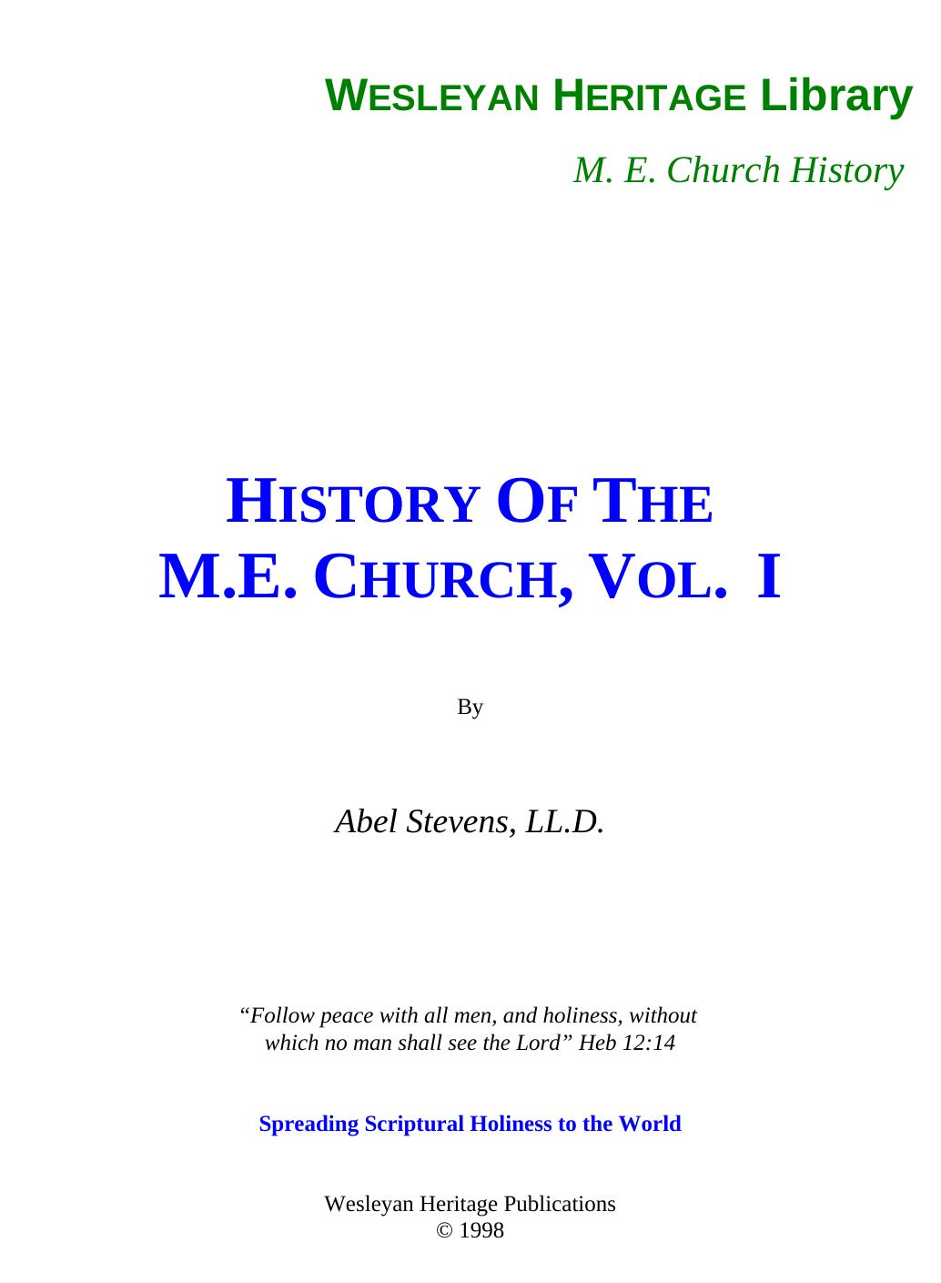 History of the Methodist Episcopal Church. Vol. I. The Planting of American Methodism by Stevens Abel