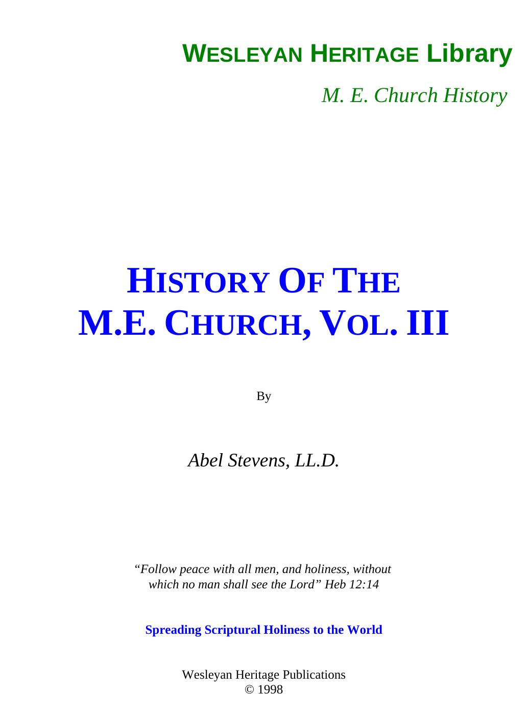 History of the Methodist Episcopal Church. Vol. III by Stevens Abel