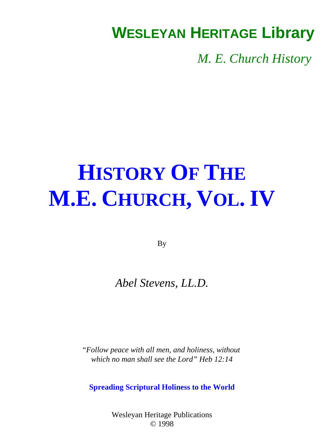 History of the Methodist Episcopal Church. Vol. IV by Stevens Abel