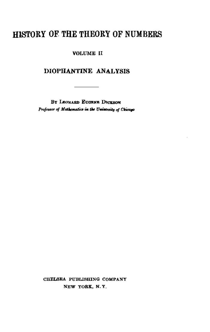History of the Theory of Numbers: Diophantine Analysis (Dover Books on Mathematics) by Leonard Eugene Dickson