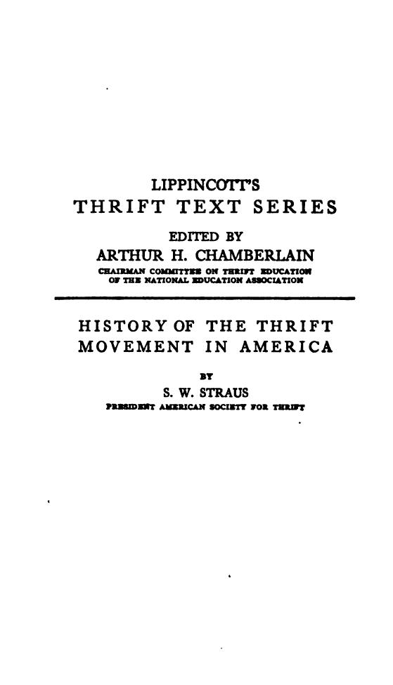 History of the Thrift Movement in America by Simon William Straus