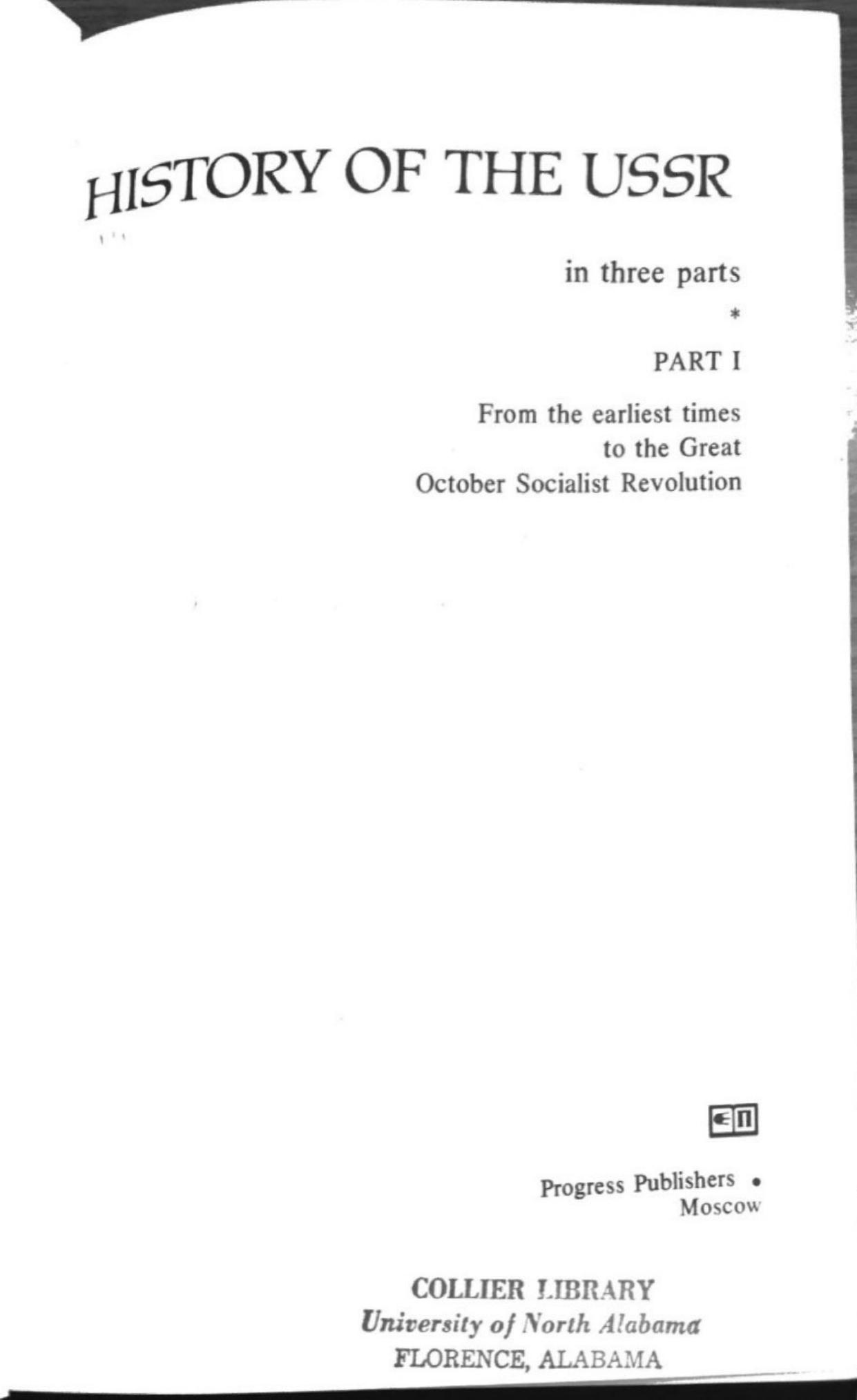 History of the USSR Vol 1 by Academy of Sciences Institute of History