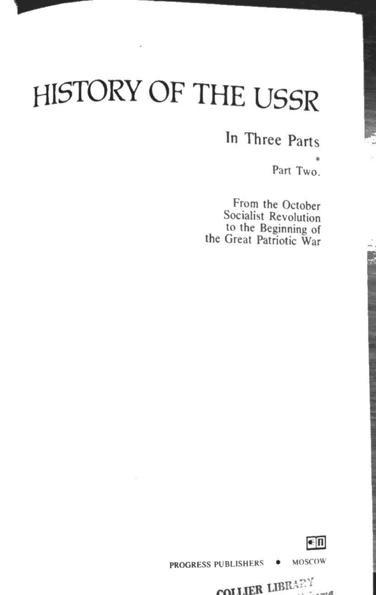 History of the USSR Vol 2 by Academy of Sciences Institute of History