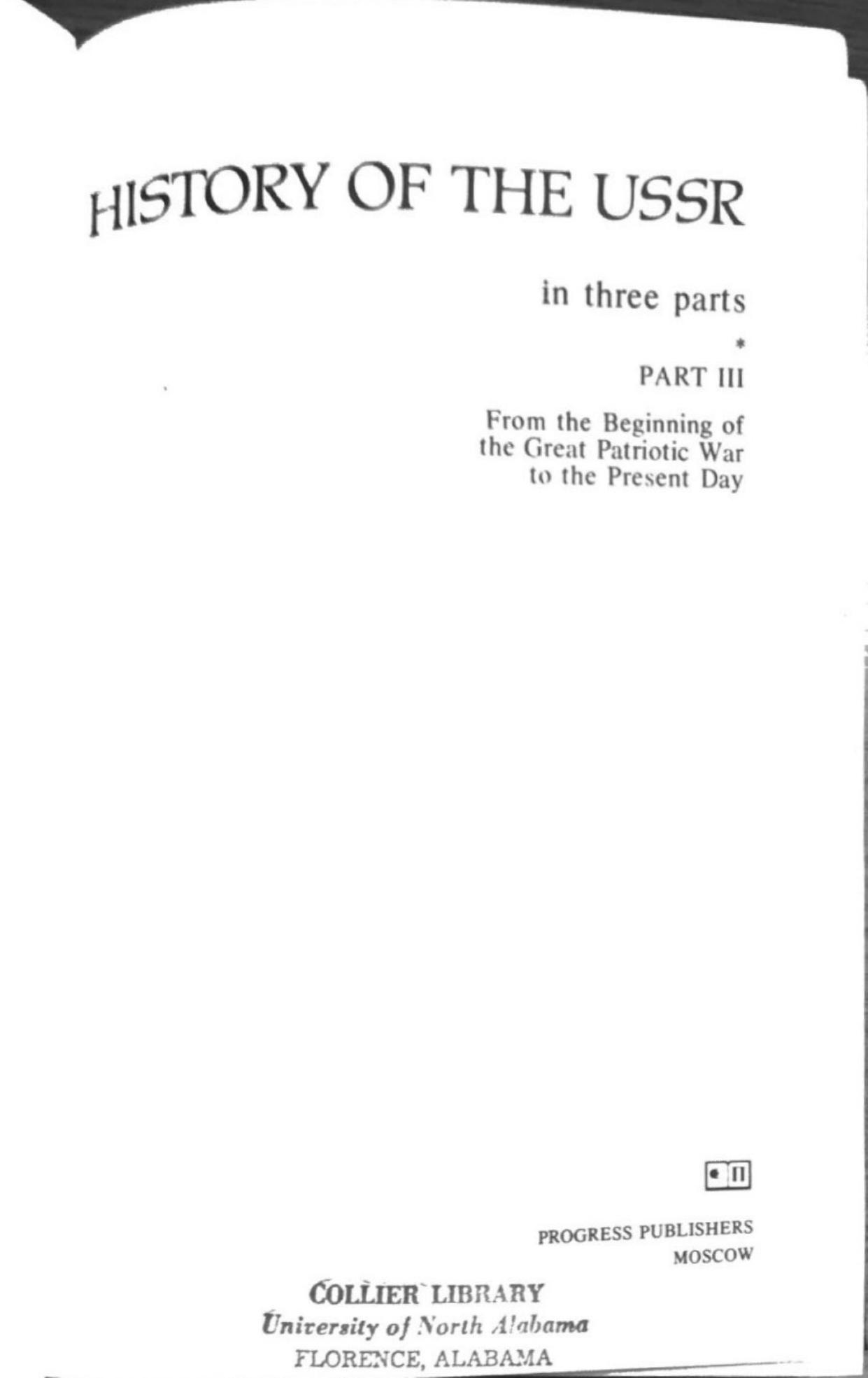 History of the Ussr Volume 3 by Academy of Sciences Institute of History