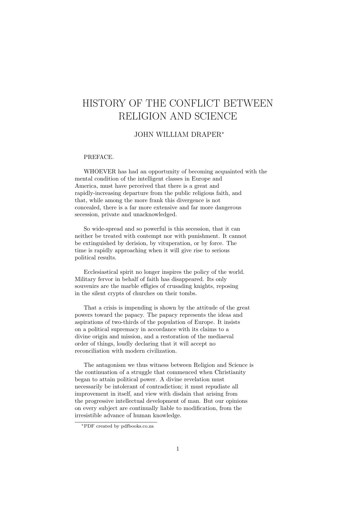 History of the conflict between religion and science by John William Draper