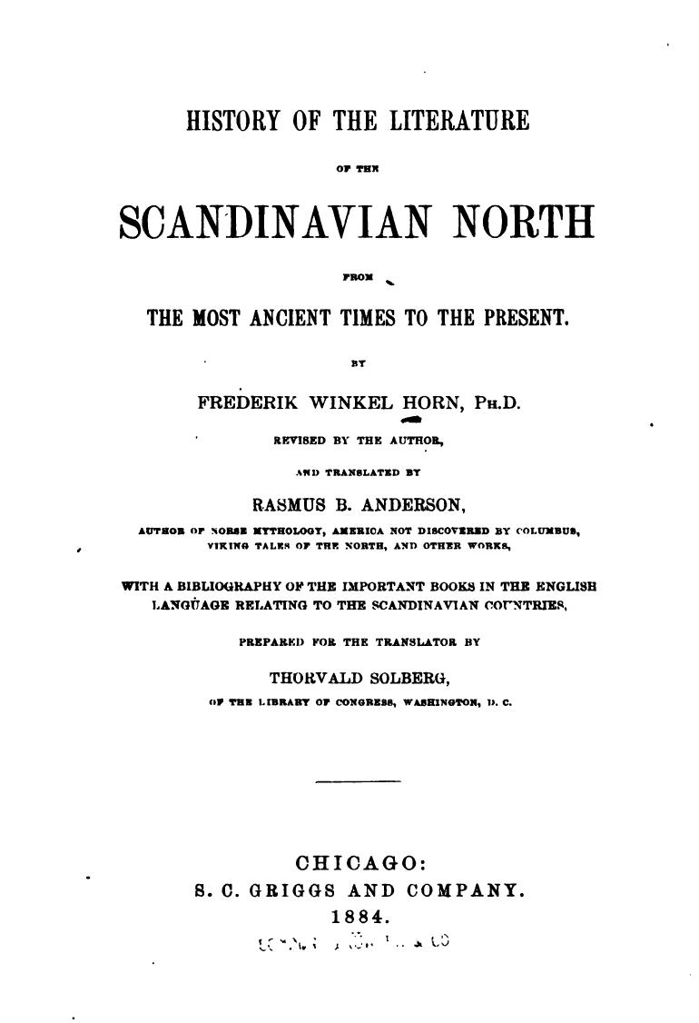 History of the literature of the Scandinavian North by Frederik Winkel Horn Rasmus B. Anderson