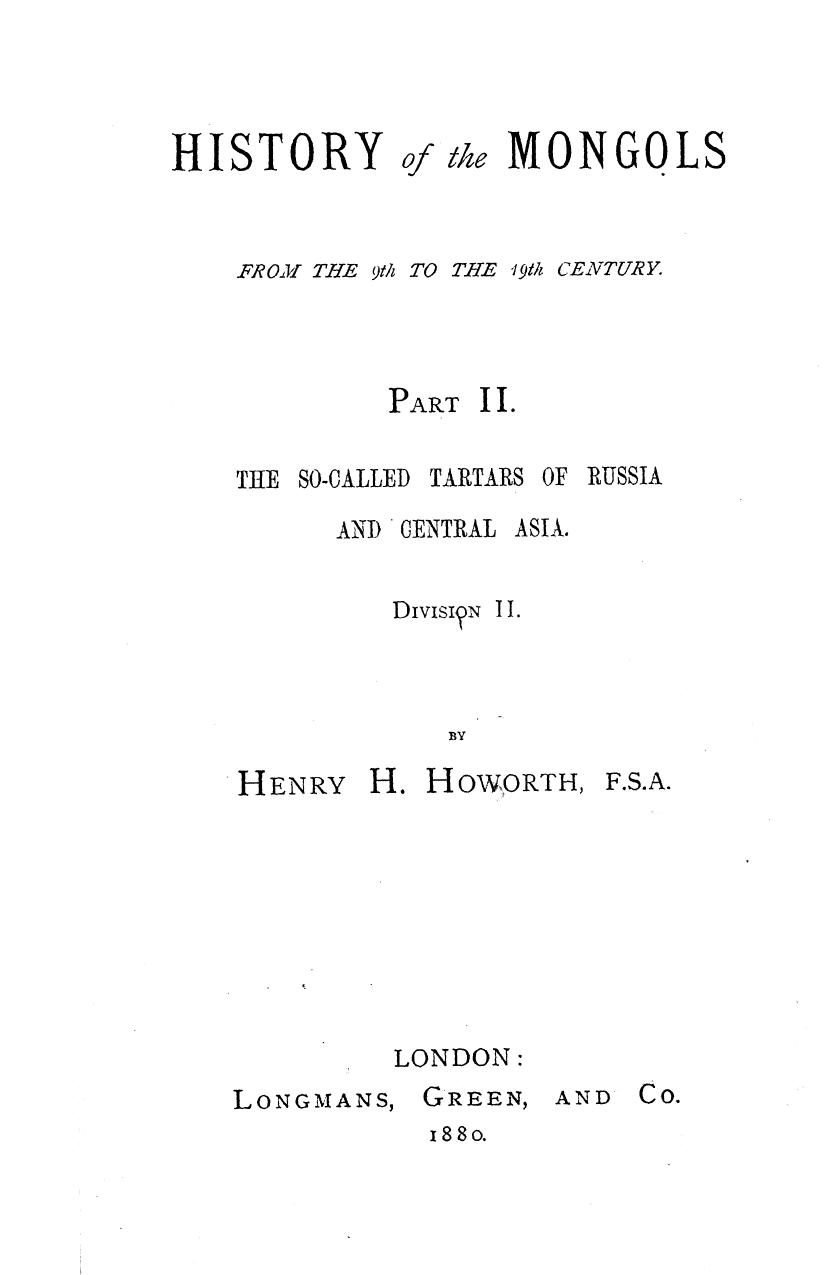 History of the mongols from the 9th to the 19th century the so-called tartars of by 1880