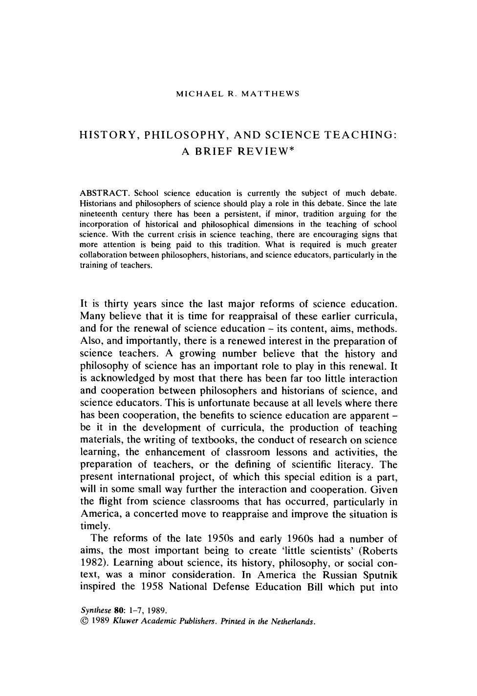 History, philosophy, and science teaching: A brief review by Unknown