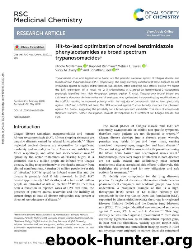 Hit-to-lead optimization of novel benzimidazole phenylacetamides as broad spectrum trypanosomacides by Nicole McNamara & Raphael Rahmani & Melissa L. Sykes & Vicky M. Avery & Jonathan Baell