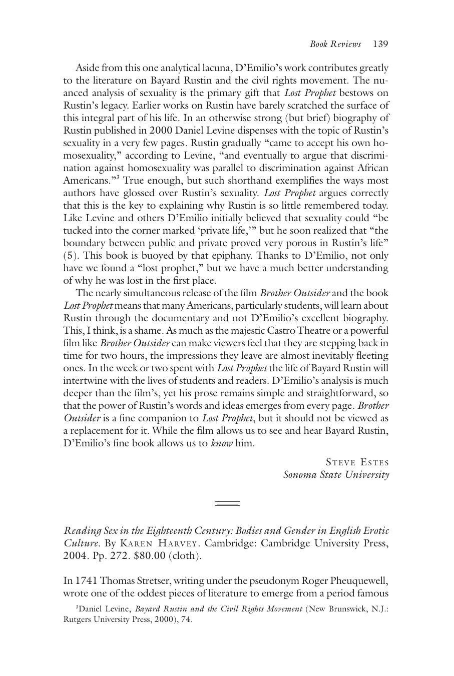 Hitchcock, T. by Reading Sex in 18th C. (2006) 15 J Hist Sexuality 139 (review)