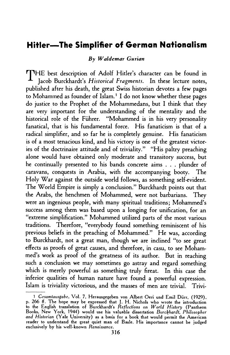 Hitler; The Simplifier of German Nationalism by Unknown