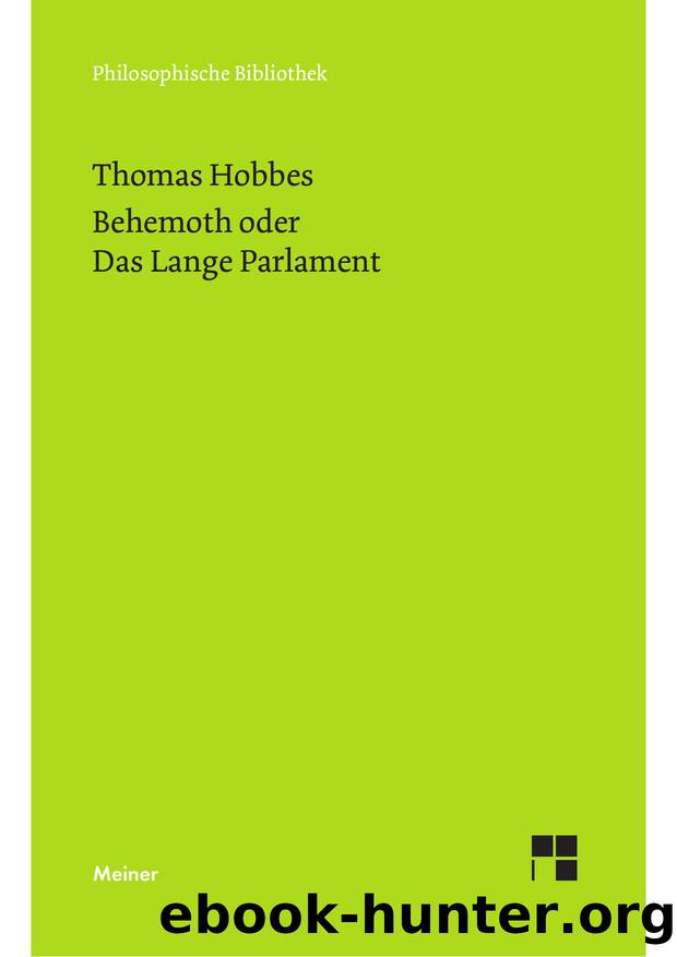 Hobbes by Behemoth oder Das Lange Parlament (9783787328086)