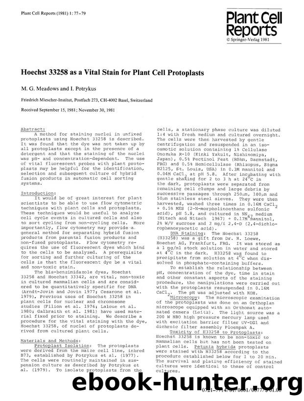 Hoechst 33258 as a vital stain for plant cell protoplasts by Unknown
