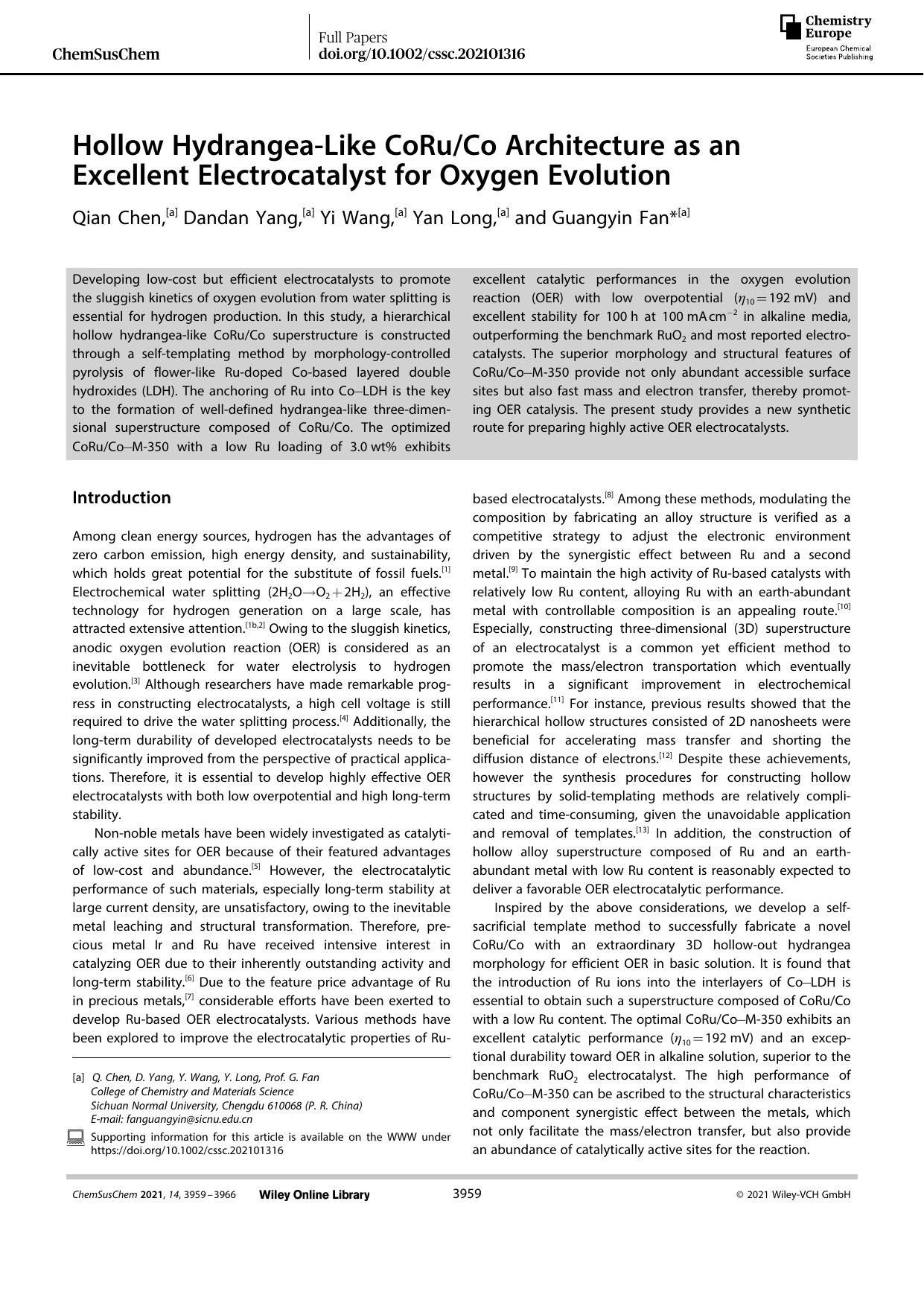 Hollow HydrangeaâLike CoRuCo Architecture as an Excellent Electrocatalyst for Oxygen Evolution by Unknown