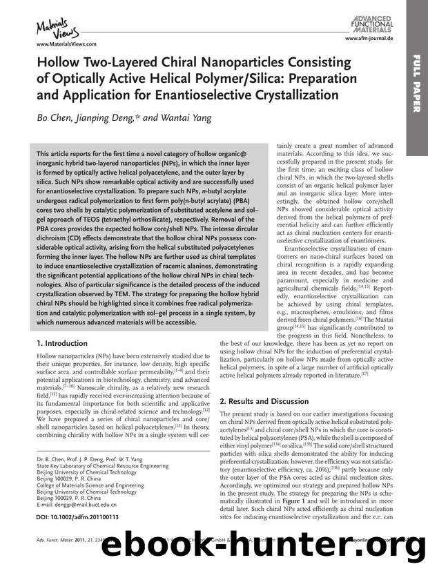 Hollow TwoLayered Chiral Nanoparticles Consisting of Optically Active Helical PolymerSilica: Preparation and Application for Enantioselective Crystallization by wcu