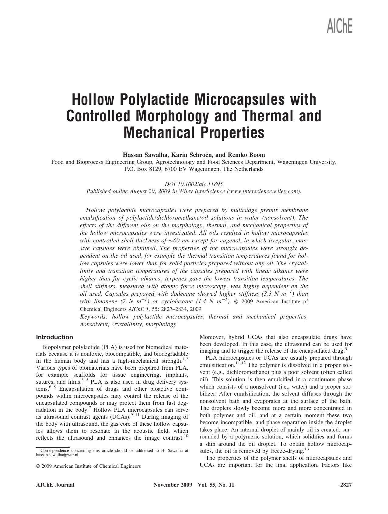 Hollow polylactide microcapsules with controlled morphology and thermal and mechanical properties by Unknown