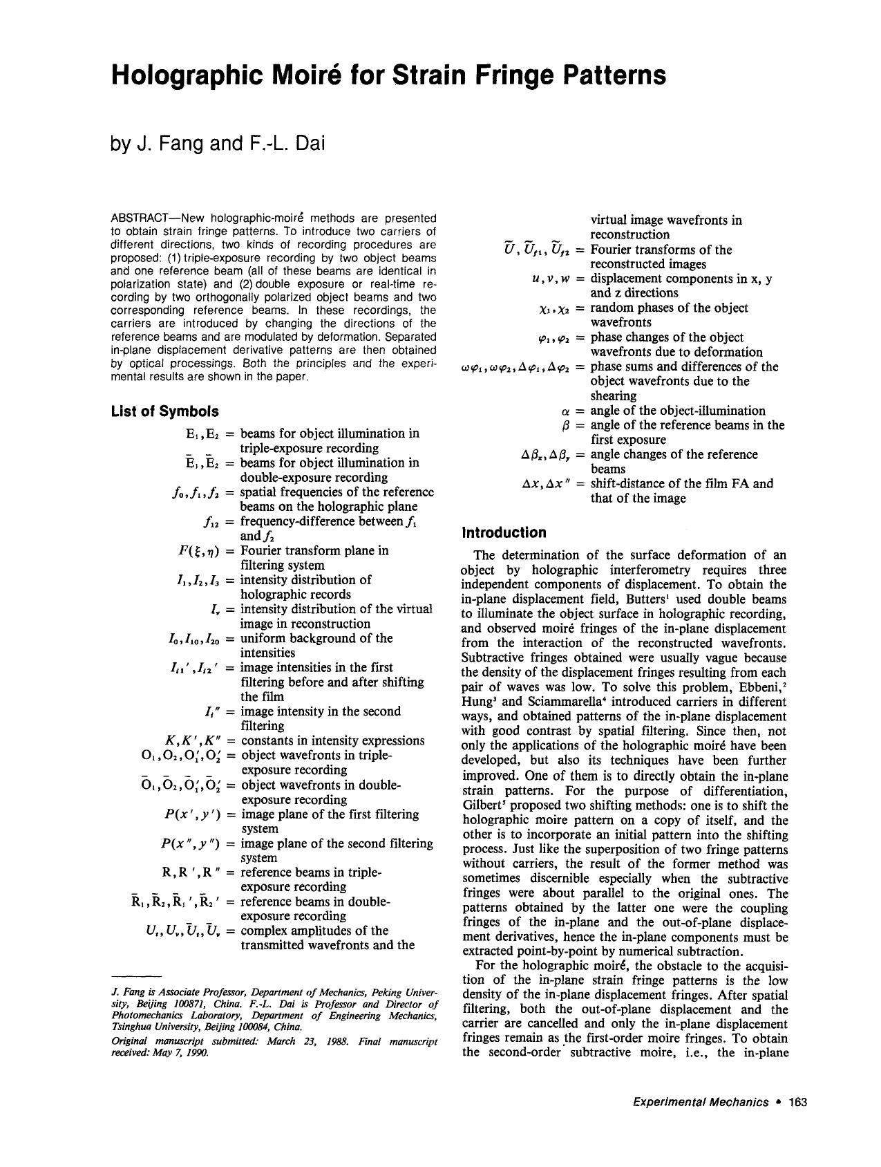 Holographic moiré for strain fringe patterns by Unknown