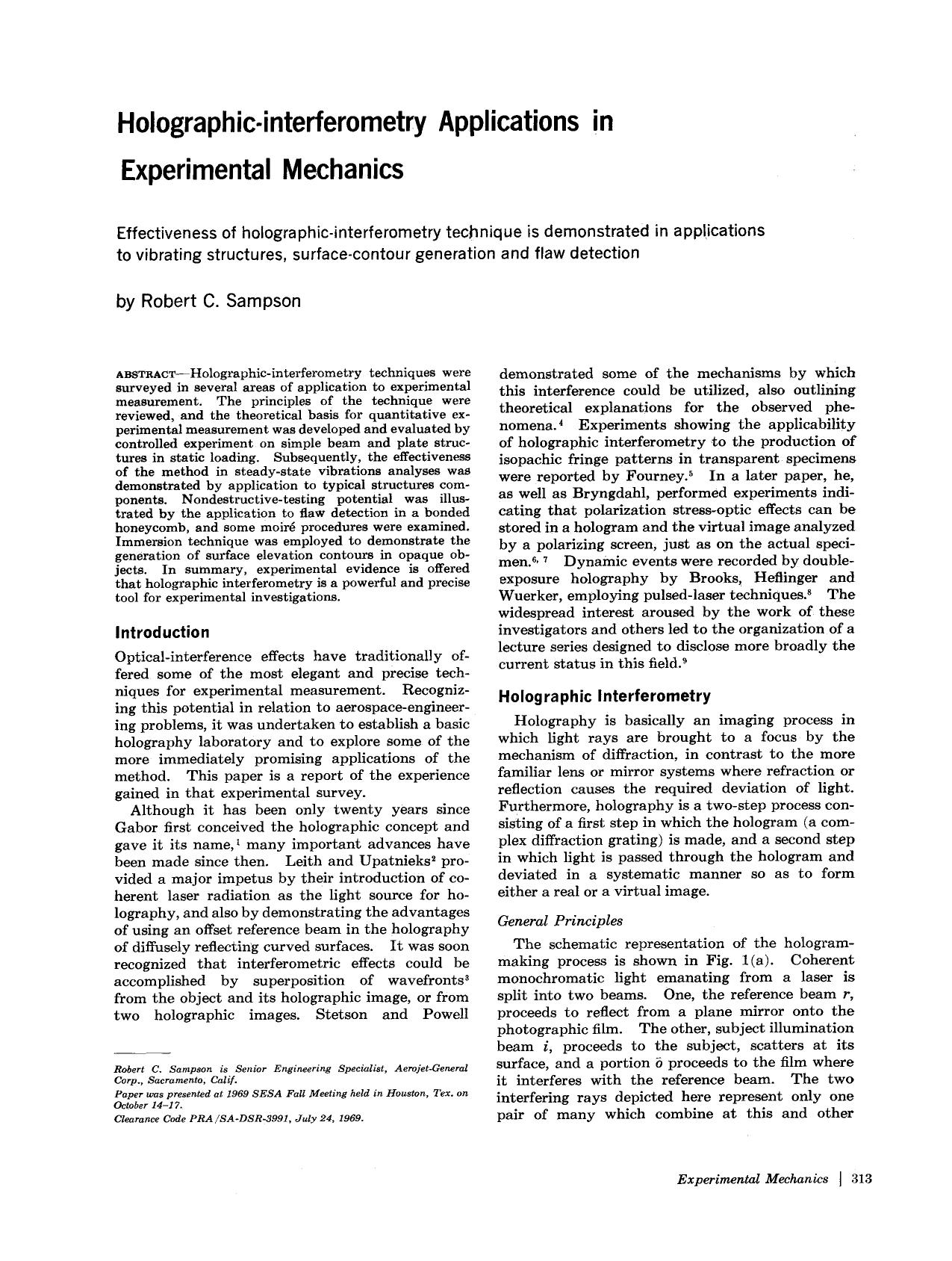 Holographic-interferometry applications in experimental mechanics by Unknown