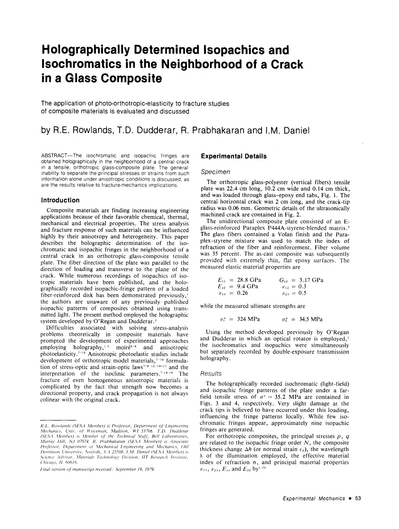 Holographically determined isopachics and isochromatics in the neighborhood of a crack in a glass composite by Unknown