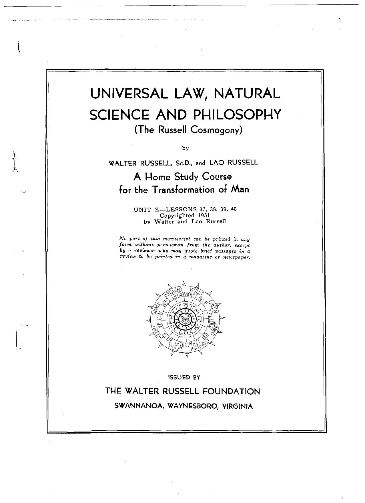 Home Study Course Unit 10 Lessons 37,38,39,40 by Walter Russell by Unknown
