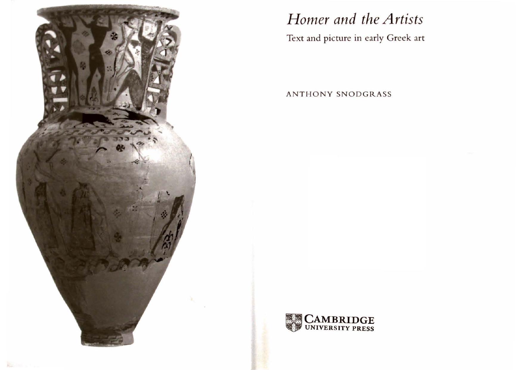 Homer and the Artists: Text and Picture in Early Greek Art by Anthony Snodgrass