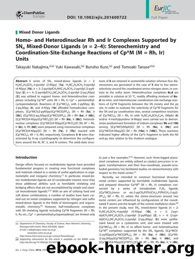 Homo‐ and Heterodinuclear Rh and Ir Complexes Supported by SN<i><sub>n<sub><i> Mixed‐Donor Ligands (<i>n<i> = 2–4): Stereochemistry and Coordination‐ by Unknown